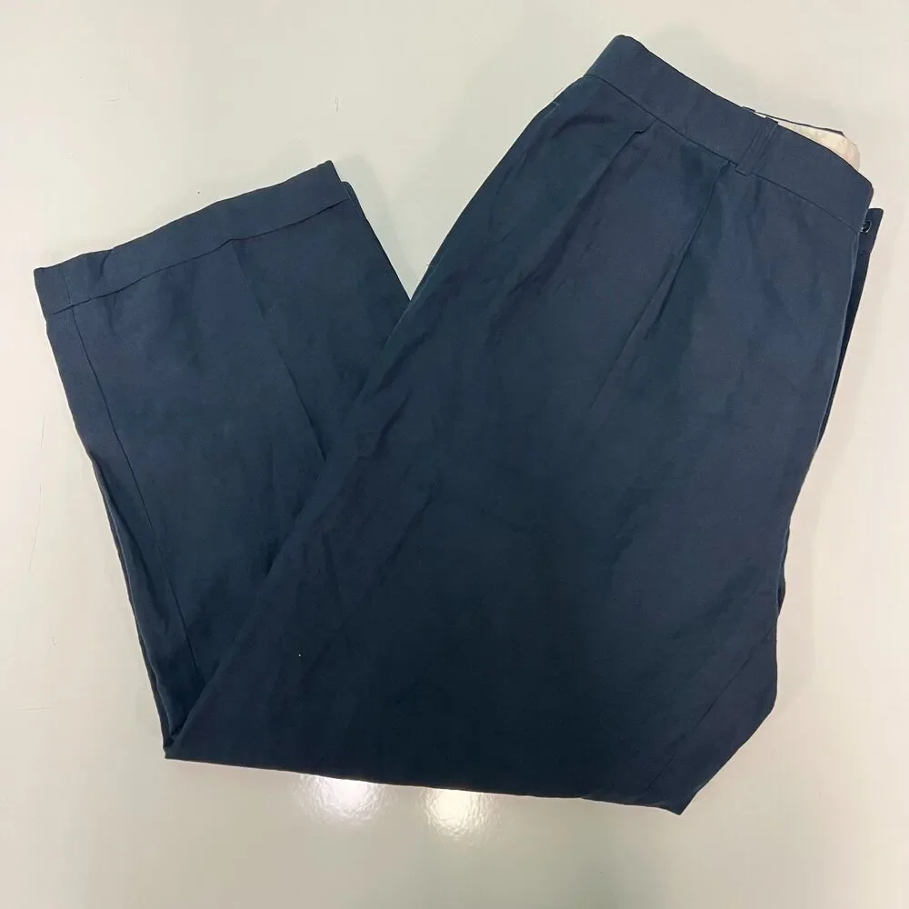 Vintage Polo Ralph Lauren Linen silk Pant Men 38x28 Blue Pleated Cuffed Trouser